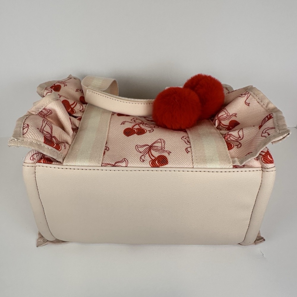 Betsey Johnson Cherry Ruffle Tote Bag Women Pink Red Canvas Crossbody Handbag - Picture 9 of 12